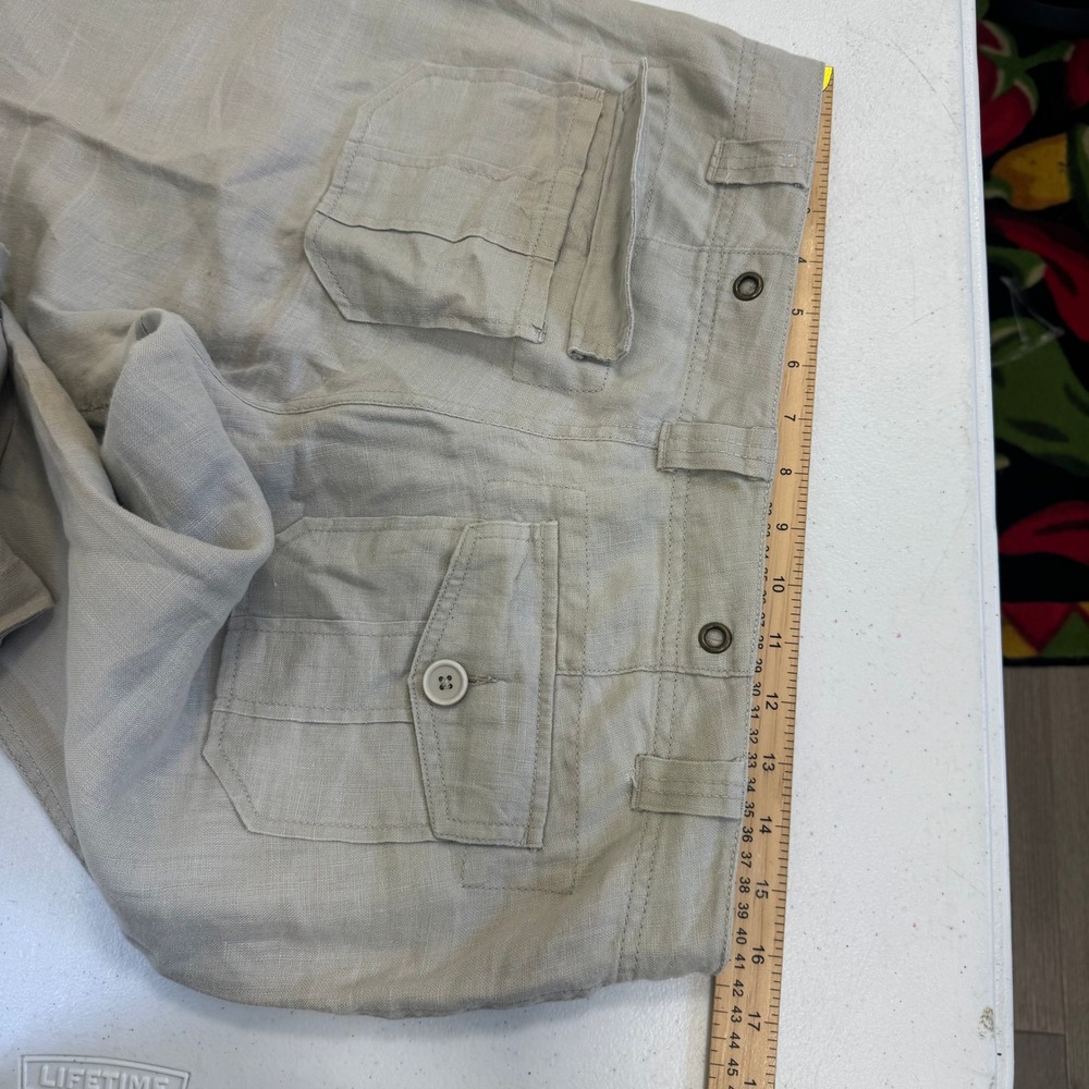 Gianni Bini Oatmeal Beige Linen Wide Leg Trousers Size 29 Utility Pockets - Picture 7 of 9